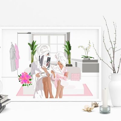 Mother and Daughter Spa Day - Mother's Day Art Print - A4 Size
