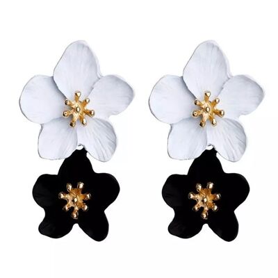 Boucles d'Oreilles Fleur Yās - Noir & Blanc