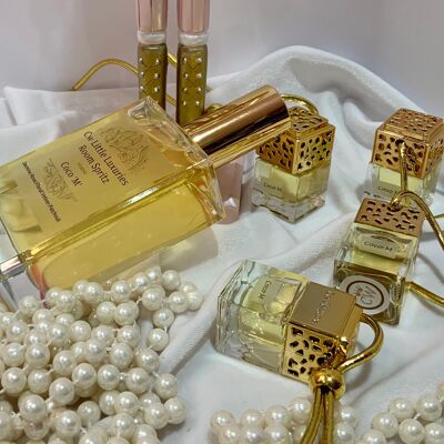 Bottiglia di profumo per auto in oro di lusso con rabarbaro e rosa x 6 / sku277