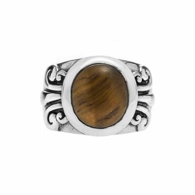 Ethnic oriental tiger eye silver ring