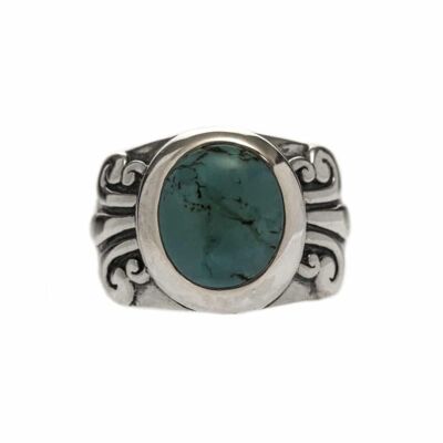 Turquoise oriental ethnic silver ring