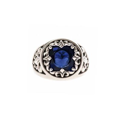 Bague chevalière homme argent union sacrée bleu roi