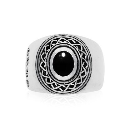 Men's silver ethnic tribal onyx ring