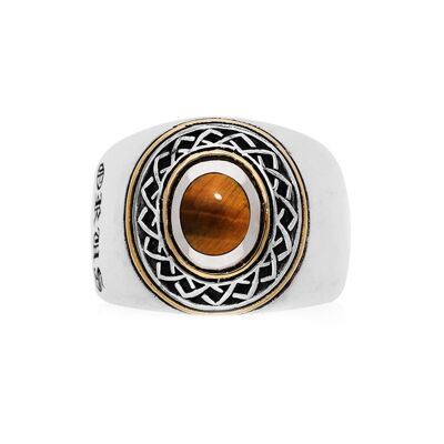 Men's silver ethnic tribal tiger eye ring