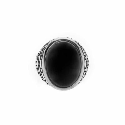 Men's silver black eye onyx ring