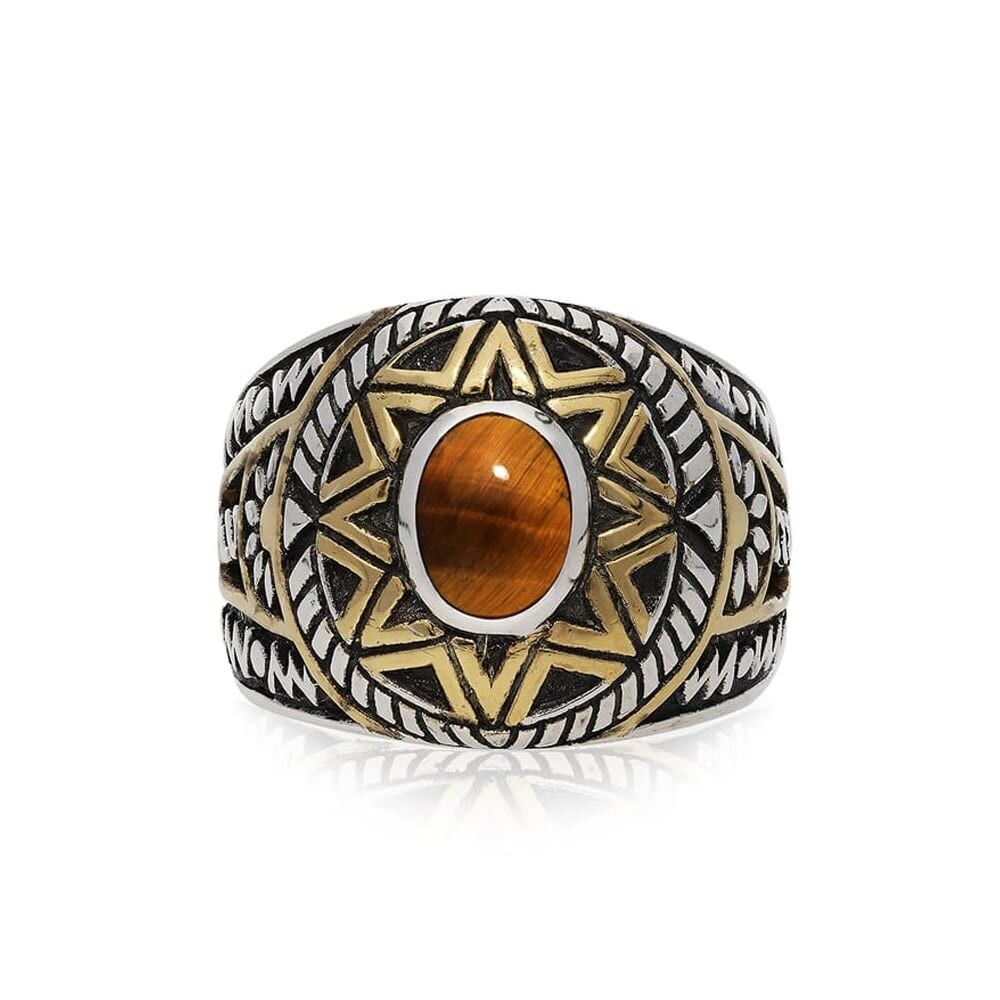 Achat Bague homme argent soleil ethnique il de tigre argent dor