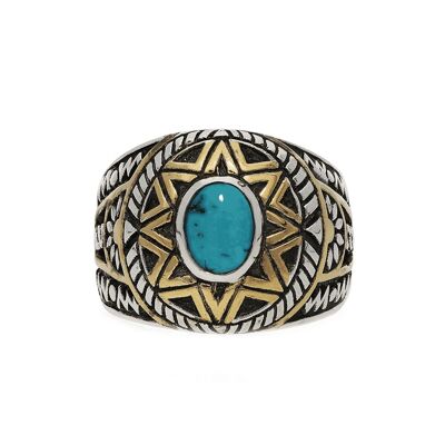 Men's silver ethnic turquoise sun ring