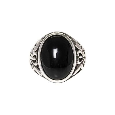 Men's silver ring with onyx stone symbol