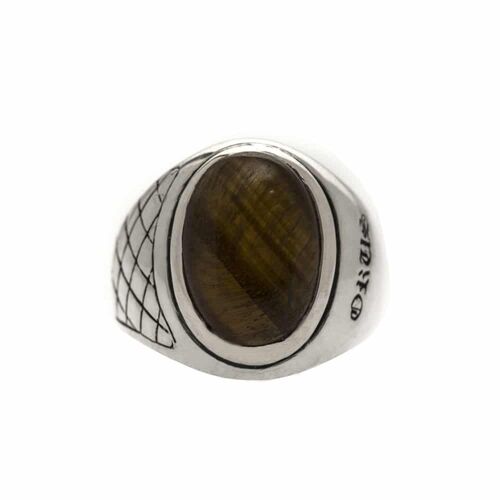 Bague homme œil de tigre asymétrique argent