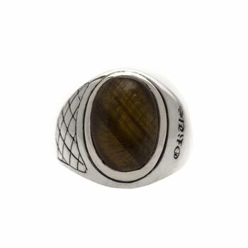 Bague homme œil de tigre asymétrique argent 1