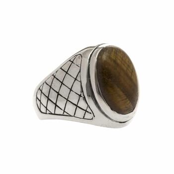 Bague homme œil de tigre asymétrique argent 2