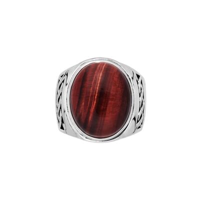 Men's solid silver red tiger eye ring