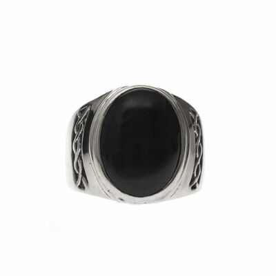 Anillo de hombre de ónix plateado macizo