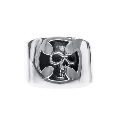 Bague homme tête de mort et croix argent