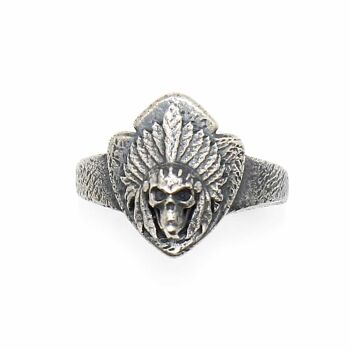 Bague homme tête de mort indien argent 1