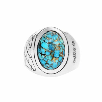 Silver asymmetrical turquoise men's ring
