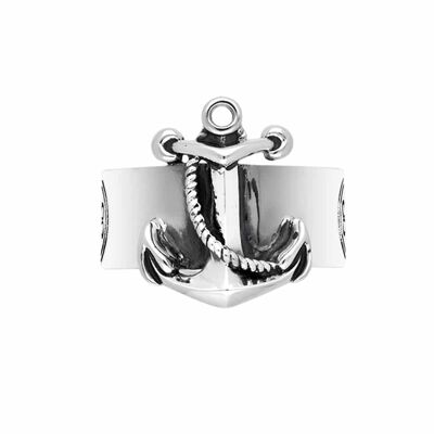 Men's silver marine anchor bangle ring