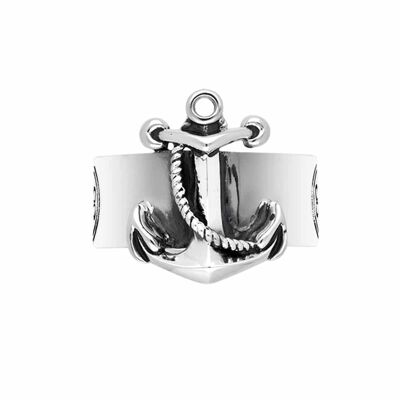 Anillo de plata con ancla marina para hombre.