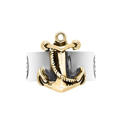 Men's golden silver marine anchor bangle ring