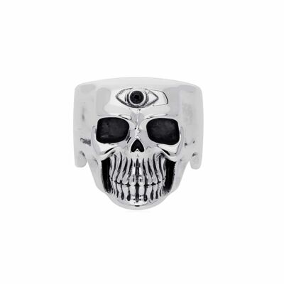 Pure silver cyclops skull ring