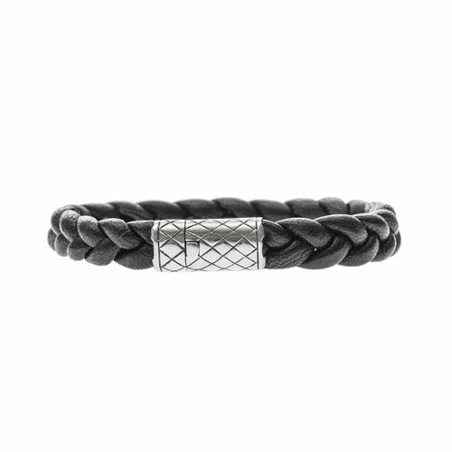 Bracelet cuir et argent tresse classique