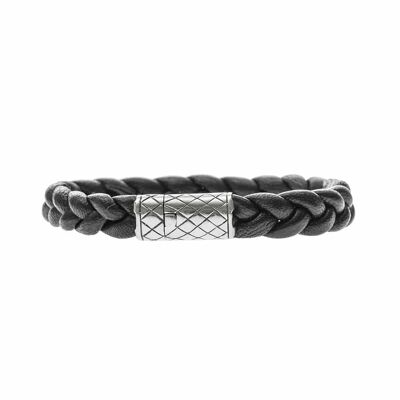 Classic braided silver and leather bracelet