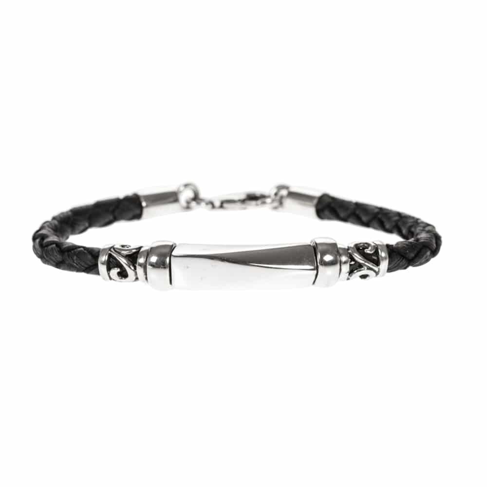 Bracciale in pelle tribale nero e argento