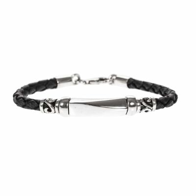 Black and silver tribal leather bracelet