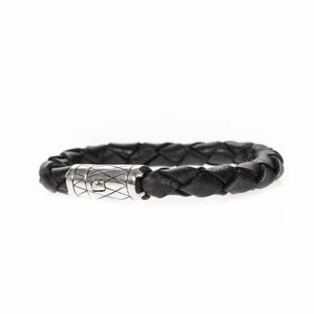 Bracelet homme cuir et argent tresse ronde 2