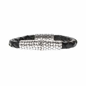 Bracelet homme exotique écaille cuir noir et argent 1