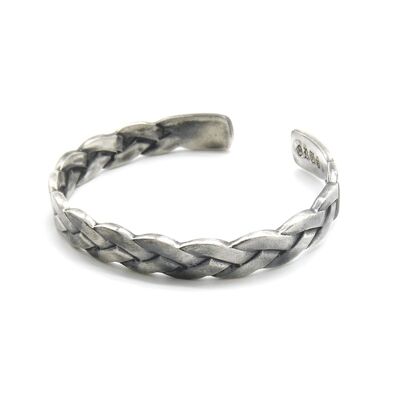 Men's intertwined silver bangle bracelet