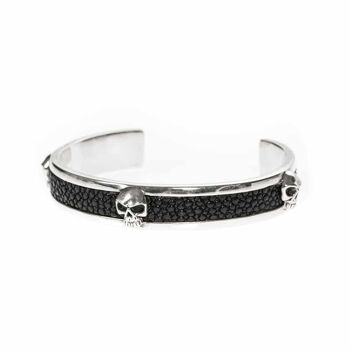 Bracelet jonc tête de mort argent et galuchat 3