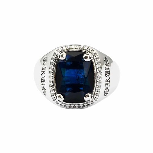Chevalière argent homme bleu saphir cavalier d'enfer