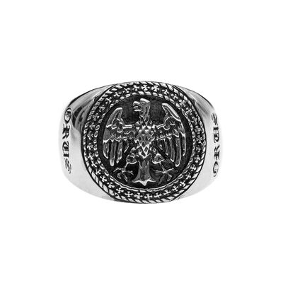 Men's silver royal eagle signet ring