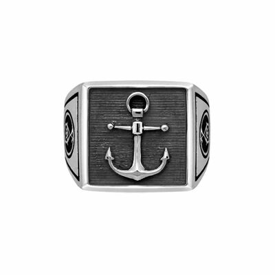 Men's silver marine anchor signet ring for men