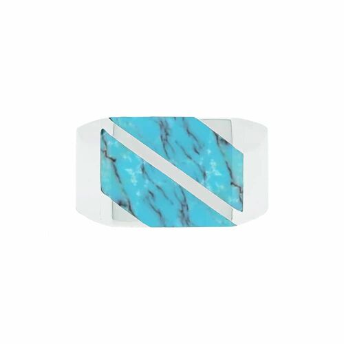 Chevalière homme argent carré moderne turquoise