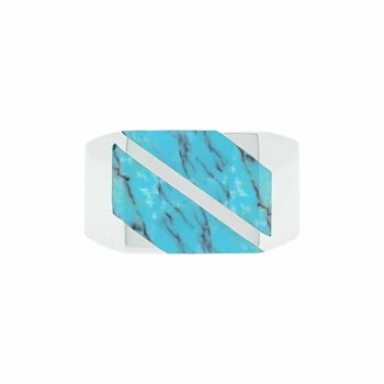 Chevalière homme argent carré moderne turquoise 1