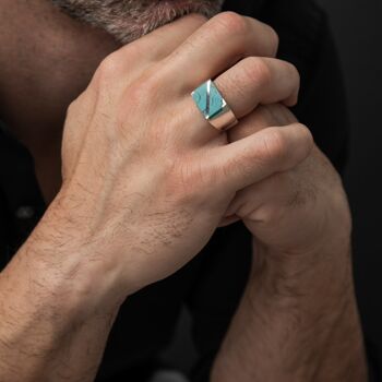 Chevalière homme argent carré moderne turquoise 2