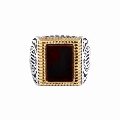 Anello con sigillo da uomo in oro argento rock love agata nera