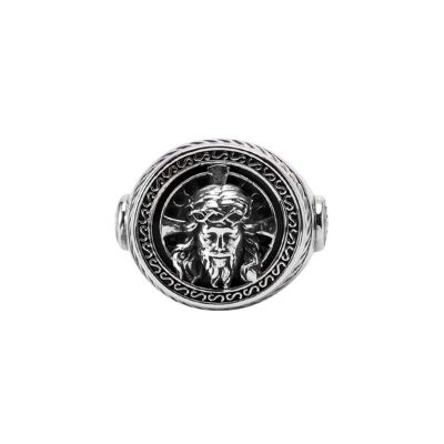 Signet ring man silver head jesus christ