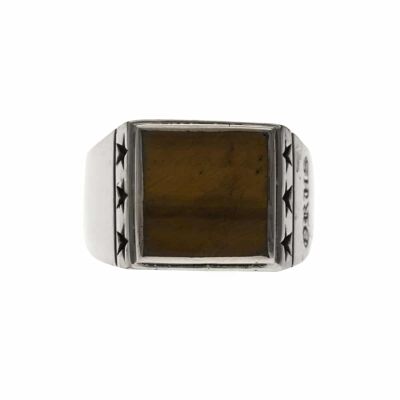 Men's silver tiger eye star signet ring