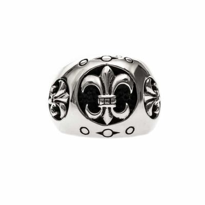 Anillo de sello de lirio real de plata para hombre