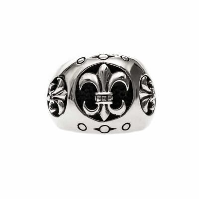 Men's silver royal lily signet ring