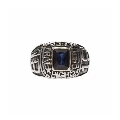 Signet ring man university blue stone sapphire silver