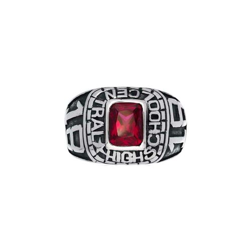 Chevalière homme universitaire pierre rouge argent