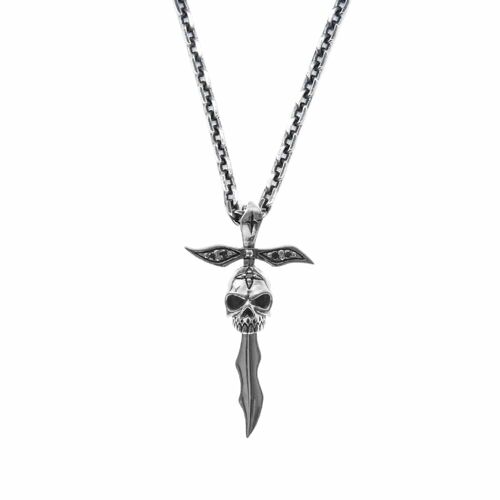 Collier argent dague tête de mort