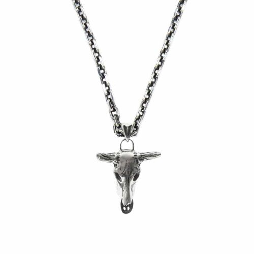 Collier argent tête de Buffle pendentif rock et bohème