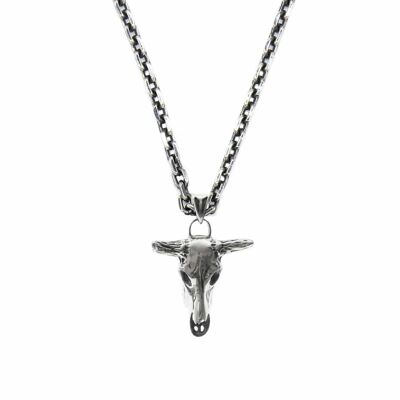 Collana in argento con testa di bufalo e ciondolo bohémien