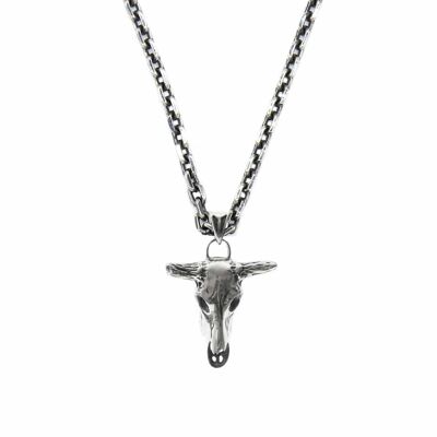 Buffalo head silver necklace rock and bohemian pendant