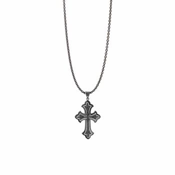 Collier croix pavée argent noir serti noir 2